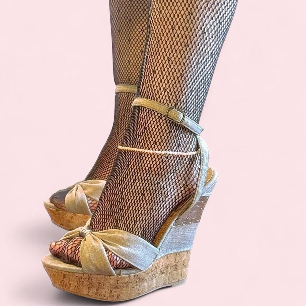 Casablanca grey bow wedge heels with ankle strap 🤍